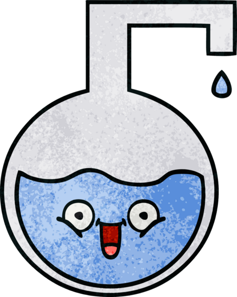 Bir insan tarafından çizilmiş bir bilim şişesinin retro grunge desen karikatürü