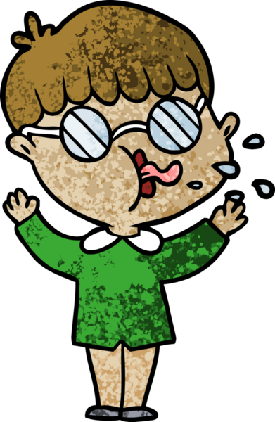 Bir insan tarafından çizilmiş gözlük takan çizgi film çocuğu.