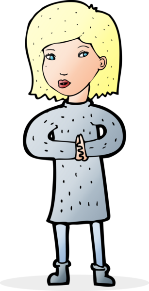 Bir insan tarafından çizilmiş sakin bir kadın çizgi filmi.