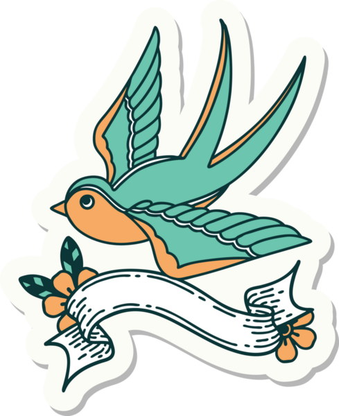 Bir insan tarafından çizilmiş bir kırlangıç sancağına sahip dövme stili.