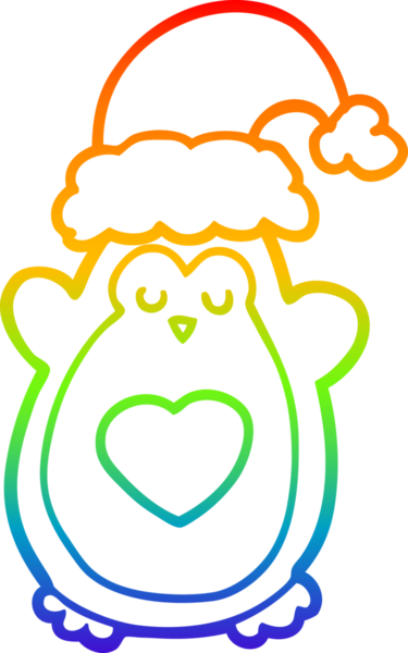 Gökkuşağı gradyan çizgisi Bir insan tarafından çizilmiş şirin bir noel pengueni