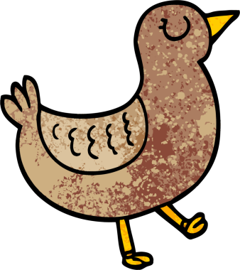 Bir insan tarafından çizilmiş grunge desenli karikatür kuşu.