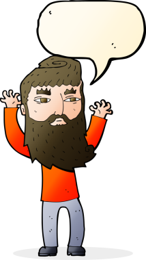 Çizgi film sakallı adam bir insan tarafından çizilmiş konuşma balonuyla kollarını sallıyor.