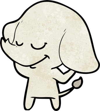 Bir insan tarafından çizilmiş gülümseyen bir fil.