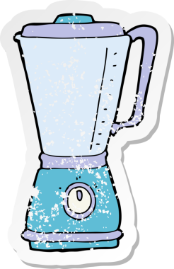 Bir insan tarafından çizilmiş çizgi film mutfak mikserinin gerilimli retro yapıştırması.
