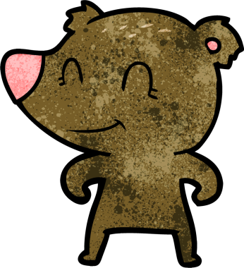 Bir insan tarafından çizilmiş gülümseyen ayı çizgi filmi.