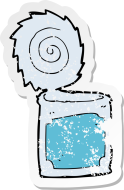 Bir insan tarafından çizilmiş, karikatür açık teneke kutu etiketi.