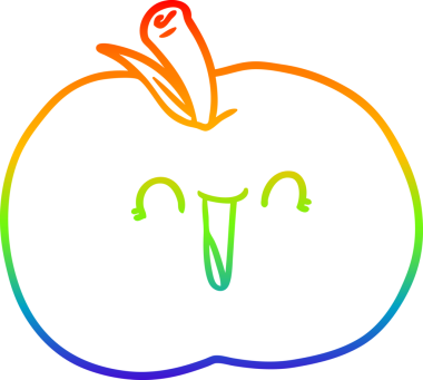 gökkuşağı gradyan çizgi çizimi bir insan tarafından çizilmiş gülen elma