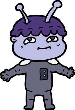 Bir insan tarafından çizilmiş dost canlısı çizgi film uzay adamı.