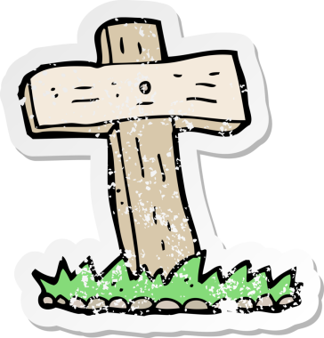 Bir insan tarafından çizilmiş ahşap bir haç mezarının gerilmiş çıkartması.