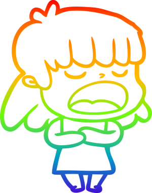 Gökkuşağı gradyan çizgi çizimi Bir insan tarafından yüksek sesle çizilen bir kadın karikatürü