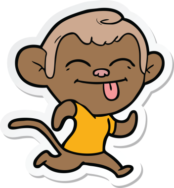 Bir insan tarafından çizilmiş komik bir maymun çıkartması.