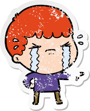 Bir insan tarafından çizilmiş ağlayan bir karikatürcünün sıkıntılı çıkartması.