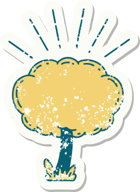 Bir insan tarafından çizilmiş dövme stili bir ağacın eski etiketi.