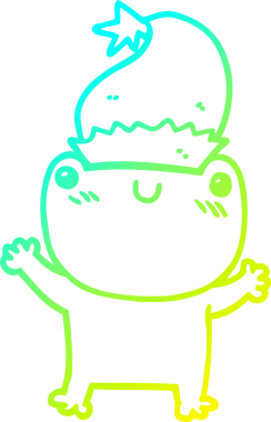 Bir insan tarafından çizilmiş Noel şapkası takan sevimli bir kurbağanın soğuk gradyan çizimi