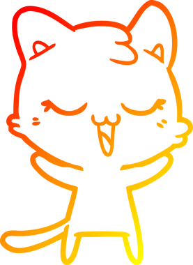 Bir insan tarafından çizilmiş mutlu çizgi film kedisinin sıcak çizgi çizgisi.