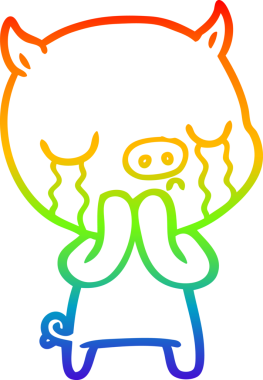 Gökkuşağı gradyan çizimi bir insan tarafından çizilmiş bir domuz karikatürü.