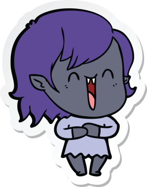 Bir insan tarafından çizilmiş şirin, mutlu bir vampir kızın çıkartması.