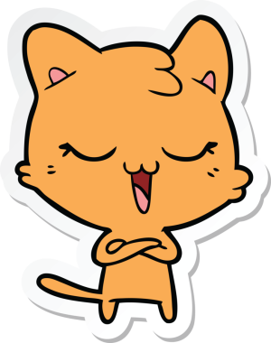 Bir insan tarafından çizilmiş mutlu çizgi film kedisinin çıkartması.