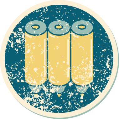 Bir insan tarafından çizilmiş renkli kalemlerin sembolik dövmeli resmi