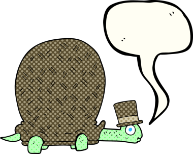 Bir insan tarafından çizilmiş serbest çizilmiş çizgi roman konuşma balonu karikatür kaplumbağası.