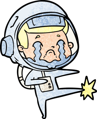 Bir insan tarafından çizilmiş ağlayan astronot çizgi filmi.