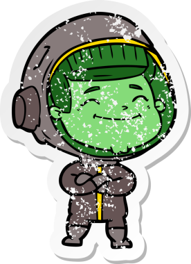 Bir insan tarafından çizilmiş mutlu bir astronotun sıkıntılı çıkartması.