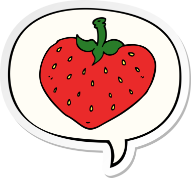 Bir insan tarafından çizilmiş konuşma balonu çıkartmalı çilekli çizgi film.