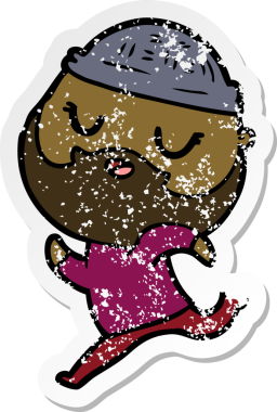 Bir insan tarafından çizilmiş sakallı bir çizgi film karakterinin sıkıntılı çıkartması.