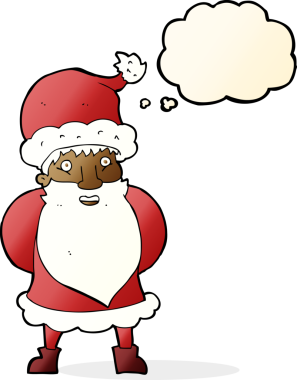 Bir insan tarafından çizilmiş düşünce baloncuklu Noel Baba çizgi filmi.