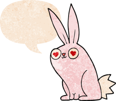 çizgi film tavşanı konuşma baloncuğuna aşık grunge dertli retro dokuma tarzı bir insan tarafından çizilmiş