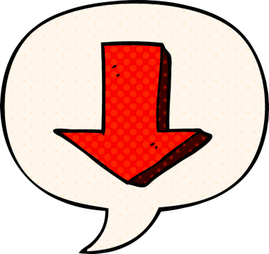 Bir insan tarafından çizilmiş çizgi roman tarzında konuşma balonlu bir ok gösteren çizgi film.