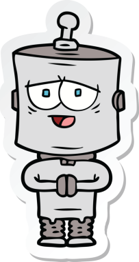 Bir insan tarafından çizilmiş robot karikatür çıkartması.