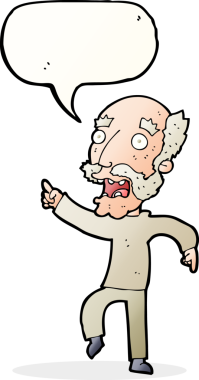 Çizgi film, bir insan tarafından çizilmiş konuşma balonlu yaşlı adamı korkuttu.