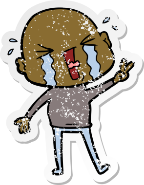 Bir insan tarafından çizilmiş ağlayan kel bir adamın sıkıntılı çıkartması.