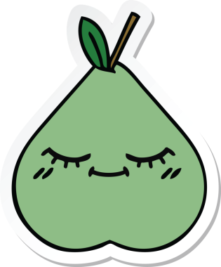 Bir insan tarafından çizilmiş şirin yeşil bir armut çıkartması.