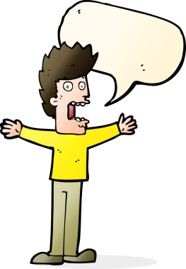 Bir insan tarafından çizilmiş, konuşma balonuyla dehşete düşmüş bir adam.