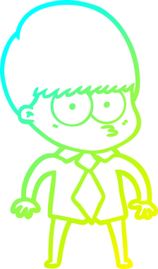 Bir insan tarafından çizilmiş gömlek ve kravat giyen sinirli bir çizgi film çocuğunun çizimi.