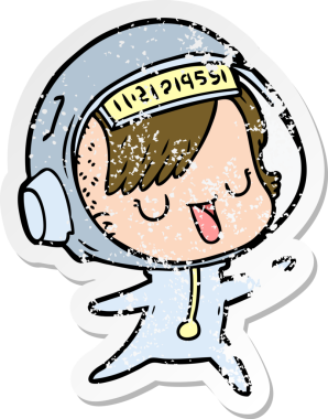 Bir insan tarafından çizilmiş karikatür astronot kadının sıkıntılı çıkartması.