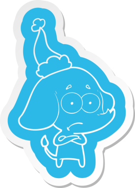 Bir insan tarafından çizilmiş Noel Baba şapkası giyen belirsiz bir filin garip karikatür çıkartması.