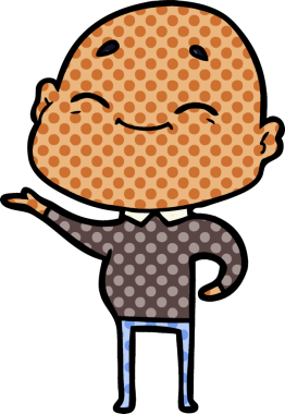 Bir insan tarafından çizilmiş mutlu, kel adam.