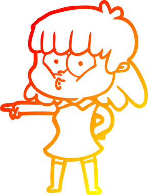 Bir insan tarafından çizilmiş ıslık çalan bir kızın sıcak çizgi çizimi