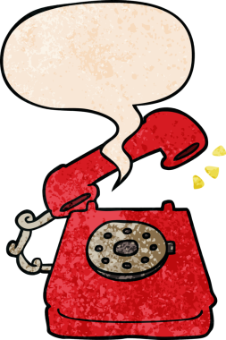 bir insan tarafından çizilmiş, konuşma baloncuklu çizgi film çalan telefon.