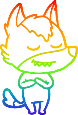 Gökkuşağı gradyan çizgisi. Bir insan tarafından çizilmiş dost bir kurt çizgi filmi.