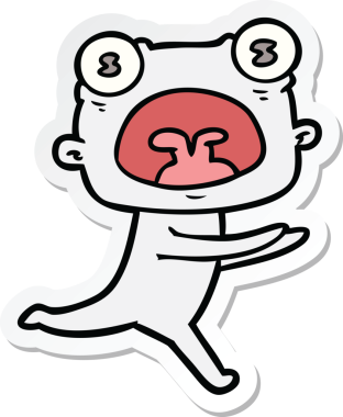 Çizgi film çıkartması. Bir insan tarafından çizilmiş garip bir uzaylı.