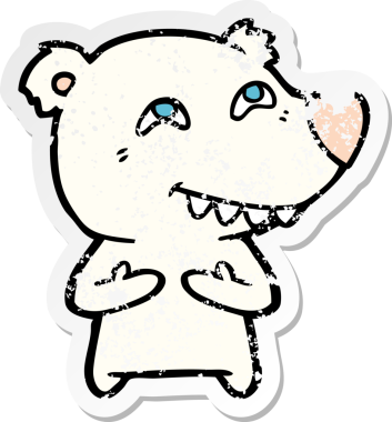 Bir insan tarafından çizilmiş dişleri gösteren karikatür kutup ayısının sıkıntılı çıkartması.