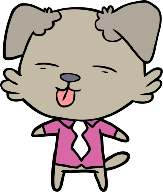 Bir insan tarafından çizilmiş tişörtlü ve kravatlı bir köpek.