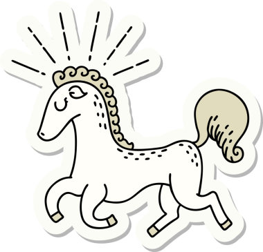 Bir insanın çizdiği dövme stili zıplayan bir aygır çıkartması.