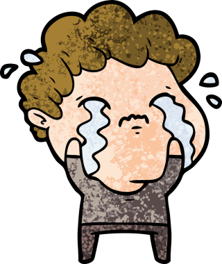 Bir insan tarafından çizilmiş ağlayan çizgi film adamı.