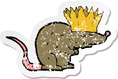 Bir insan tarafından çizilmiş Kral Fare çizgi filminin kederli retro yapıştırması.